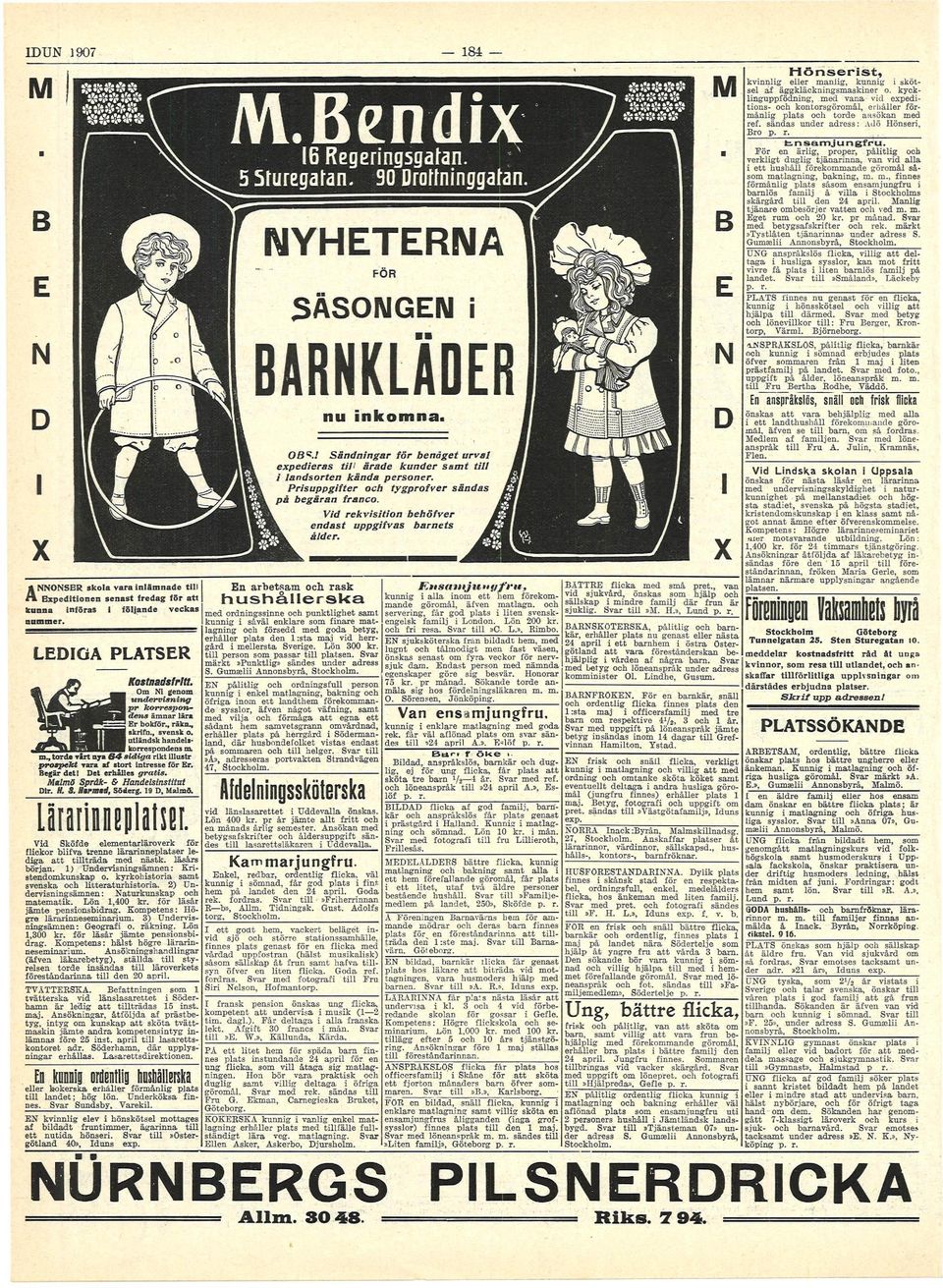 LEDIGA PLATSER Kostndsfrtt, Om N genom undervsnng pr korrespondens ämnr lär Er bokför., räkn., skrfn., svensk o. utländsk hndelskorrespondens m.