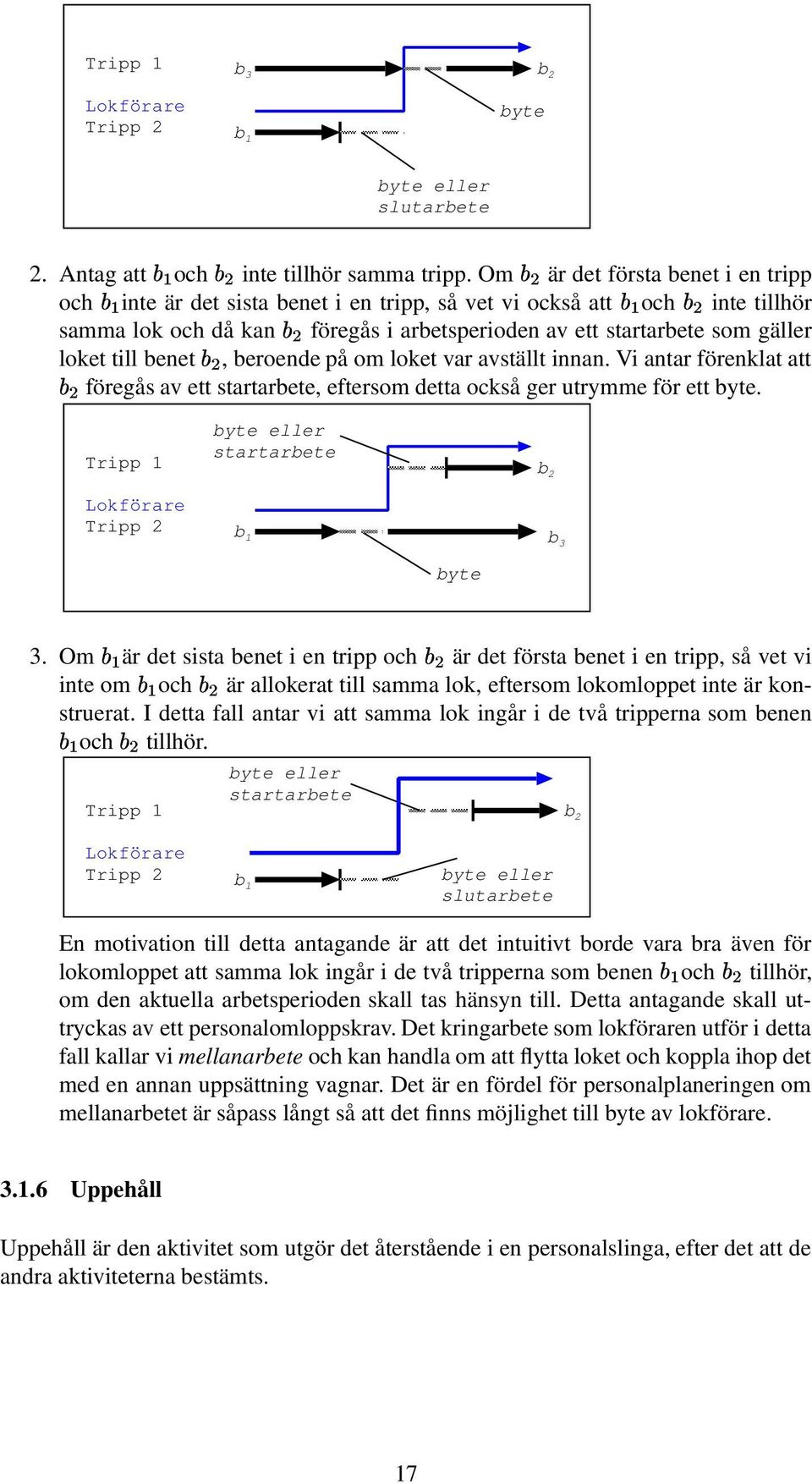 benet, beroende på om loket var avställt innan. Vi antar förenklat att föregås av ett startarbete, eftersom detta också ger utrymme för ett byte.