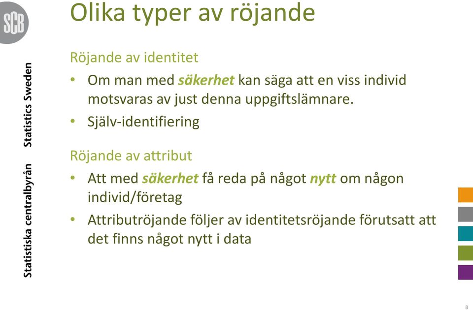Själv-identifiering Röjande av attribut Att med säkerhet få reda på något nytt om