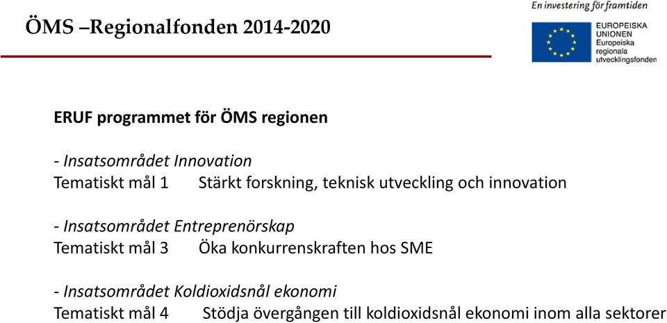 Insatsområdet Entreprenörskap Tematiskt mål 3 Öka konkurrenskraften hos SME -