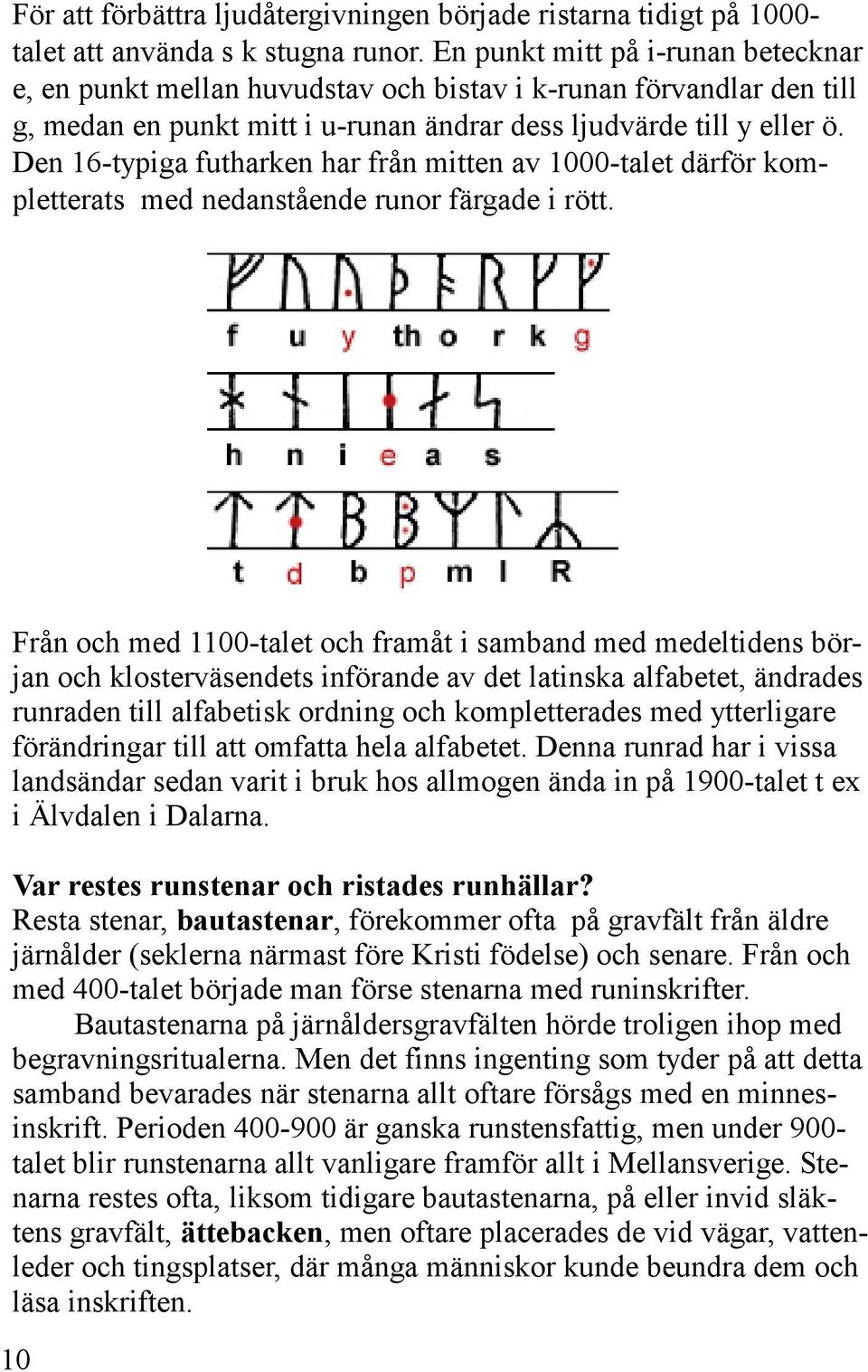 Den 16-typiga futharken har från mitten av 1000-talet därför kompletterats med nedanstående runor färgade i rött.