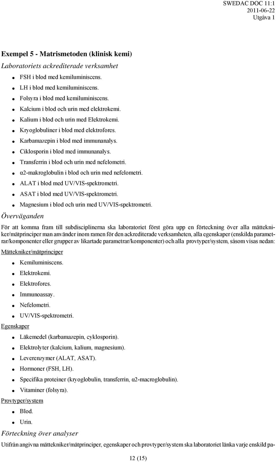 Transferrin i blod och urin med nefelometri. α2-makroglobulin i blod och urin med nefelometri. ALAT i blod med UV/VIS-spektrometri. ASAT i blod med UV/VIS-spektrometri.