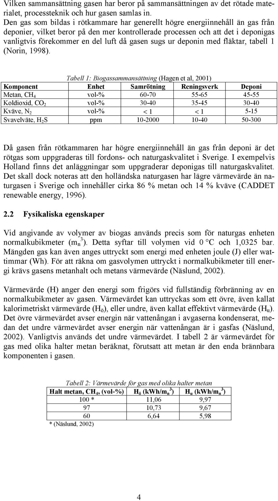 gasen sugs ur deponin med fläktar, tabell 1 (Norin, 1998).
