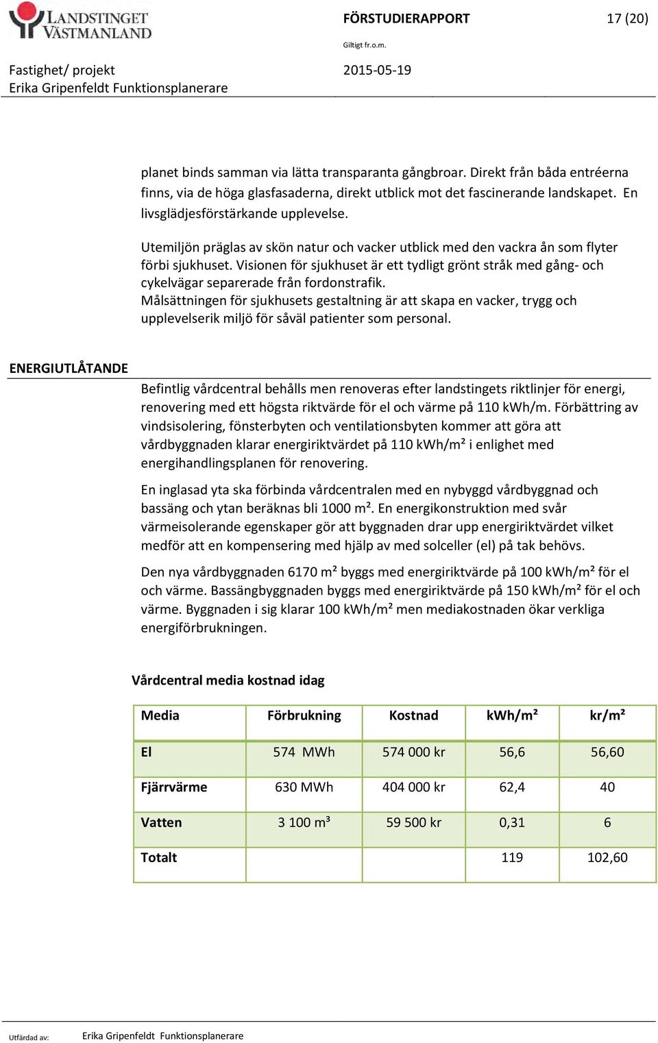 Visionen för sjukhuset är ett tydligt grönt stråk med gång- och cykelvägar separerade från fordonstrafik.