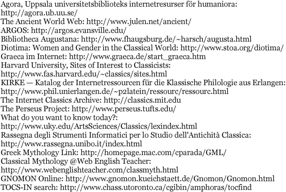de/start_graeca.htm Harvard University, Sites of Interest to Classicists: http://www.fas.harvard.edu/~classics/sites.