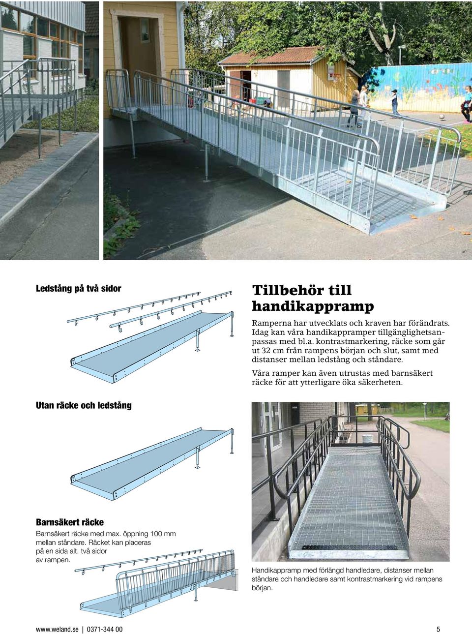 öppning 100 mm mellan ståndare. Räcket kan placeras på en sida alt. två sidor av rampen.