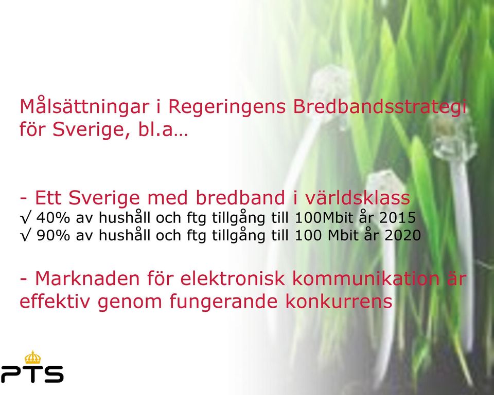 tillgång till 100Mbit år 2015 90% av hushåll och ftg tillgång till 100