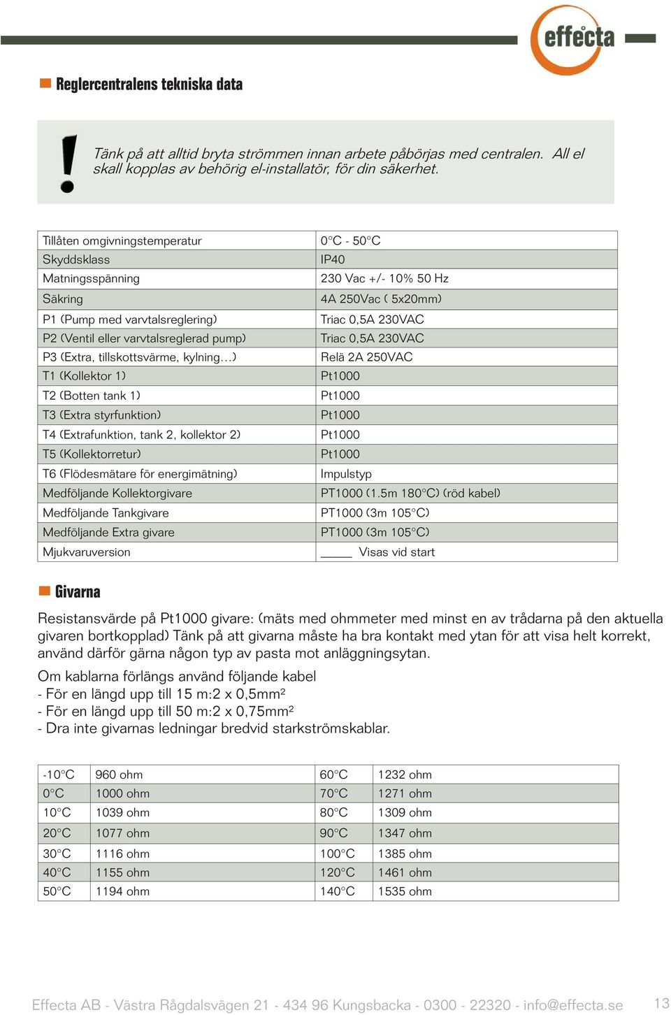 varvtalsreglerad pump) Triac 0,5A 230VAC P3 (Extra, tillskottsvärme, kylning ) Relä 2A 250VAC T1 (Kollektor 1) Pt1000 T2 (Botten tank 1) Pt1000 T3 (Extra styrfunktion) Pt1000 T4 (Extrafunktion, tank