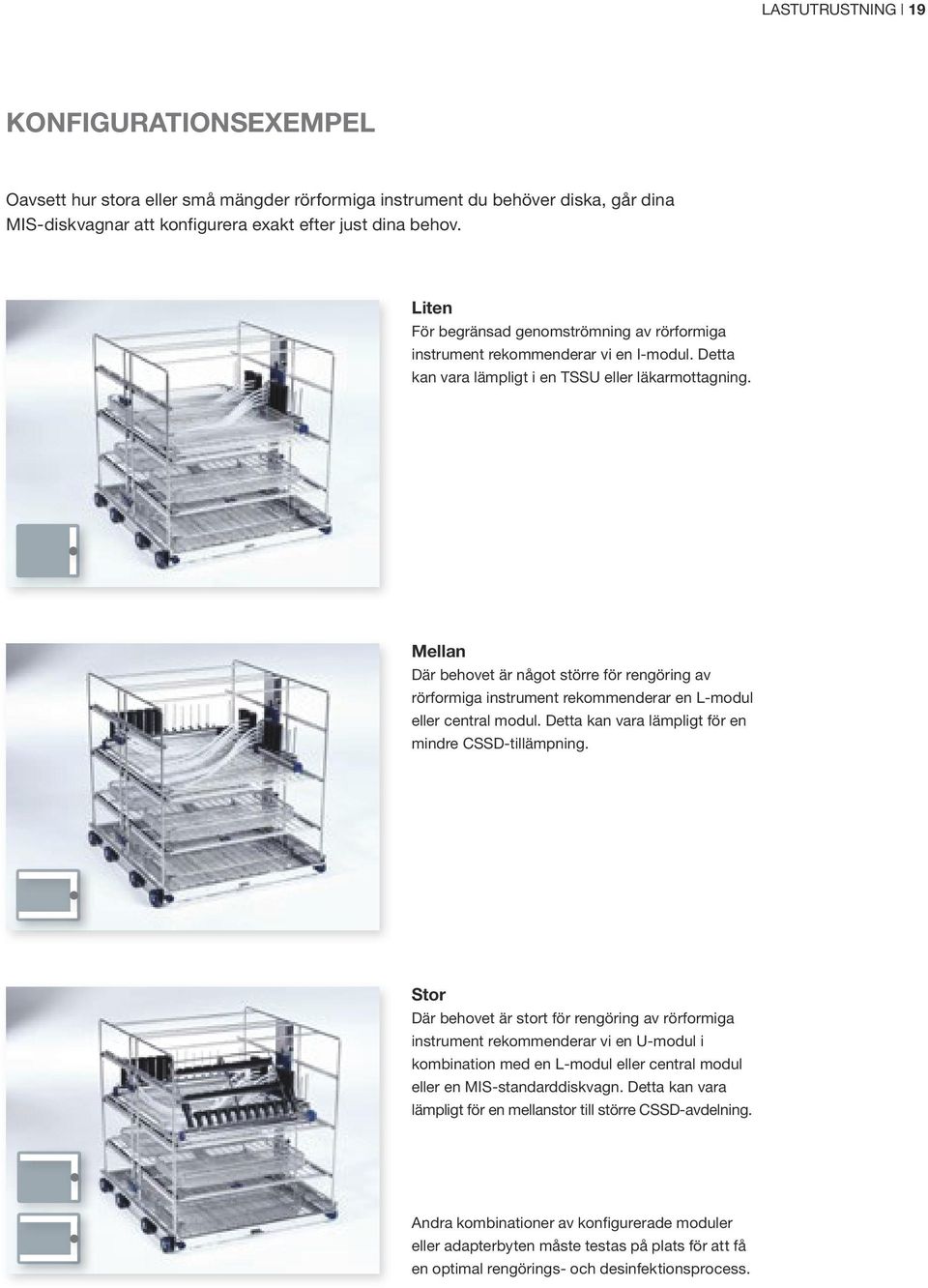 Mellan Där behovet är något större för rengöring av rörformiga instrument rekommenderar en L-modul eller central modul. Detta kan vara lämpligt för en mindre CSSD-tillämpning.