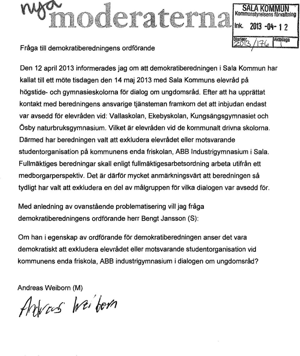 Kommuns elevråd på högstide- och gymnasieskolorna för dialog om ungdomsråd.