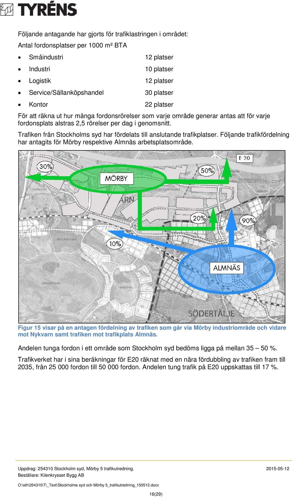 Trafiken från Stockholms syd har fördelats till anslutande trafikplatser. Följande trafikfördelning har antagits för Mörby respektive Almnäs arbetsplatsområde.