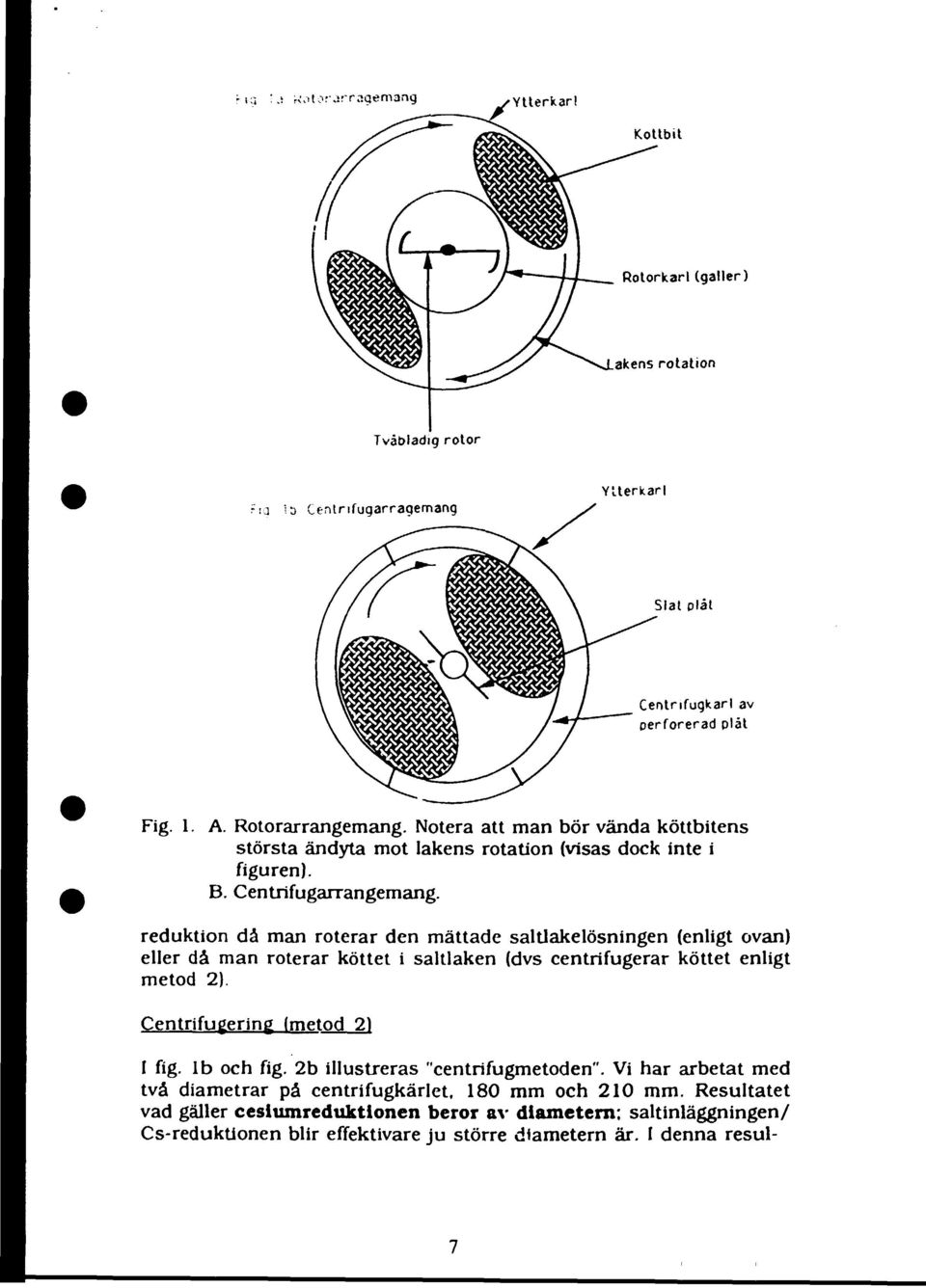 reduktion då man roterar den mättade saltlakelösningen (enligt ovan) eller då man roterar köttet i saltlaken (dvs centrifugerar köttet enligt metod ). Centrifugering (metod ) I fig.