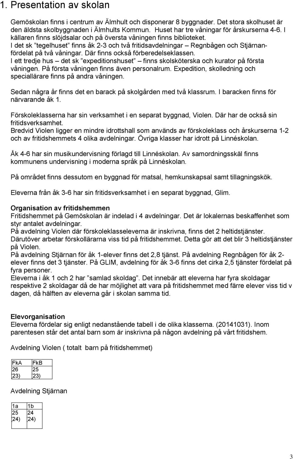 I det sk tegelhuset finns åk 2-3 och två fritidsavdelningar Regnbågen och Stjärnanfördelat på två våningar. Där finns också förberedelseklassen.