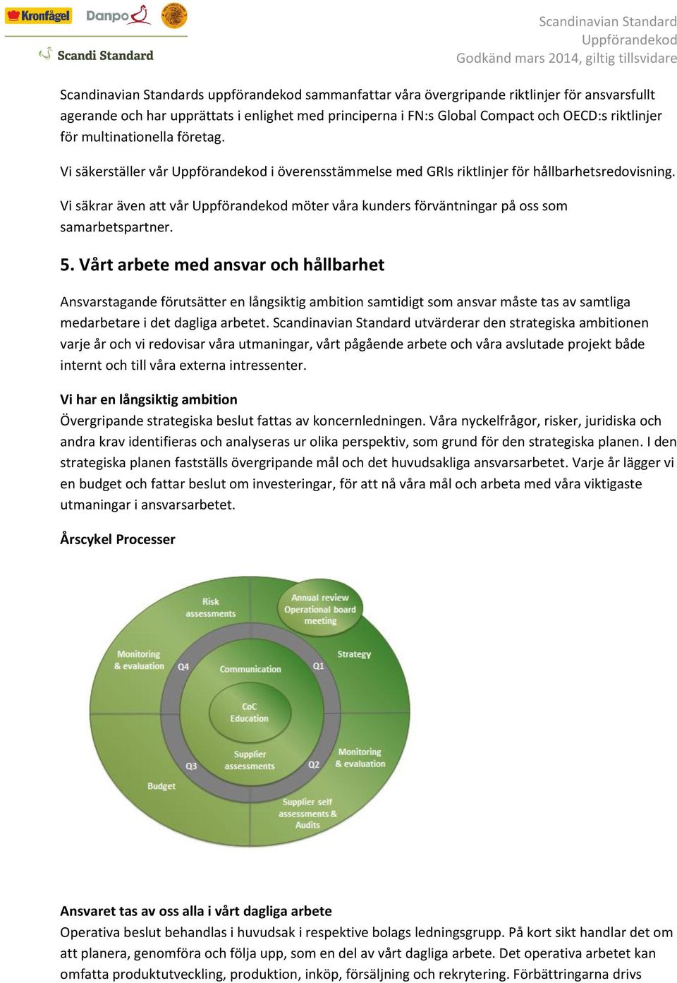 Vårt arbete med ansvar och hållbarhet Ansvarstagande förutsätter en långsiktig ambition samtidigt som ansvar måste tas av samtliga medarbetare i det dagliga arbetet.