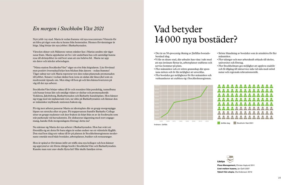 Maria uppskattar att bo i sitt underbara hus och samtidigt kunna resa till drömjobbet tio mil bort utan att ens behöva bil. Maria tar upp sin dator och inleder arbetsdagen.