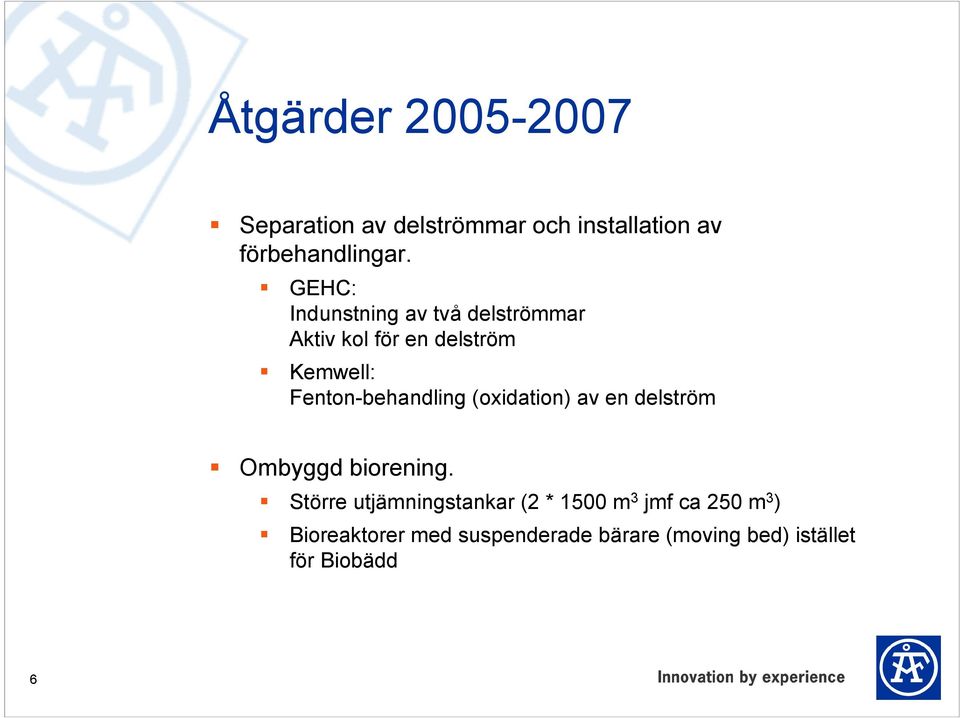 Fenton-behandling (oxidation) av en delström Ombyggd biorening.