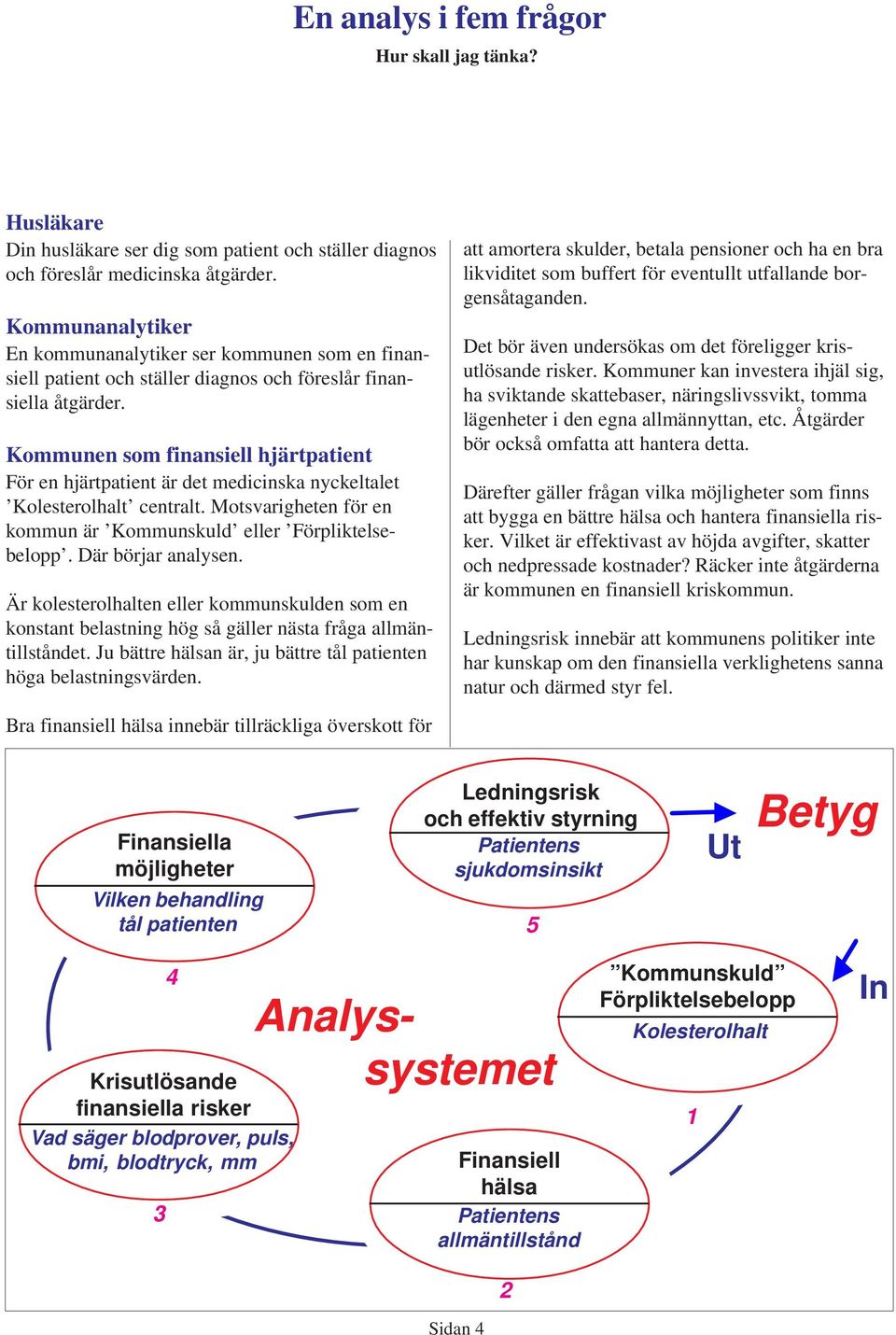 Kommunen som finansiell hjärtpatient För en hjärtpatient är det medicinska nyckeltalet Kolesterolhalt centralt. Motsvarigheten för en kommun är Kommunskuld eller Förpliktelsebelopp.