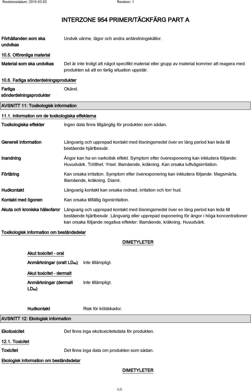 Farliga sönderdelningsprodukter Farliga sönderdelningsprodukter Okänd. AVSNITT 11