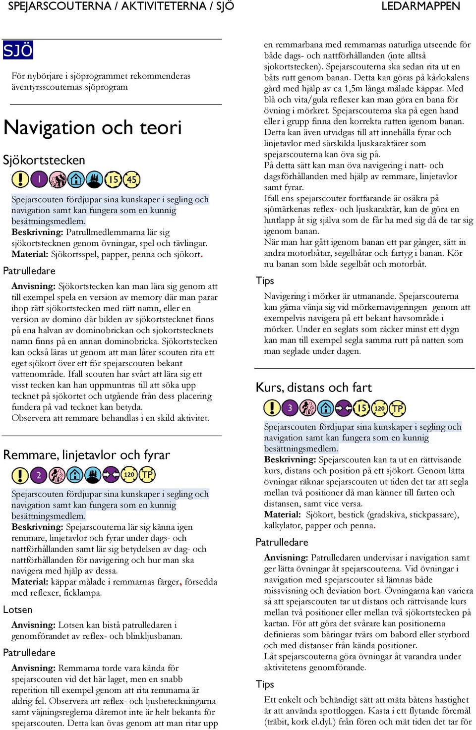 Anvisning: Sjökortstecken kan man lära sig genom att till exempel spela en version av memory där man parar ihop rätt sjökortstecken med rätt namn, eller en version av domino där bilden av