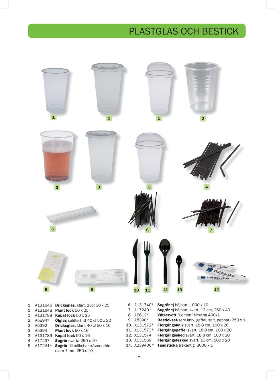 Plant lock 0 x Kupat lock 0 x Sugrör svarta 0 x 0 Sugrör till milkshake/smoothie diam mm 0 x 0 0.. 8. 9. 0..... A0* A0* A8* A890* A* A* A A9 A900* -- Sugrör ej böjbart, 000 x 0 Sugrör ej böjbart, svart, cm, 0 x 0 Våtservett Lemon Neutral 00x Bestickset(serv.