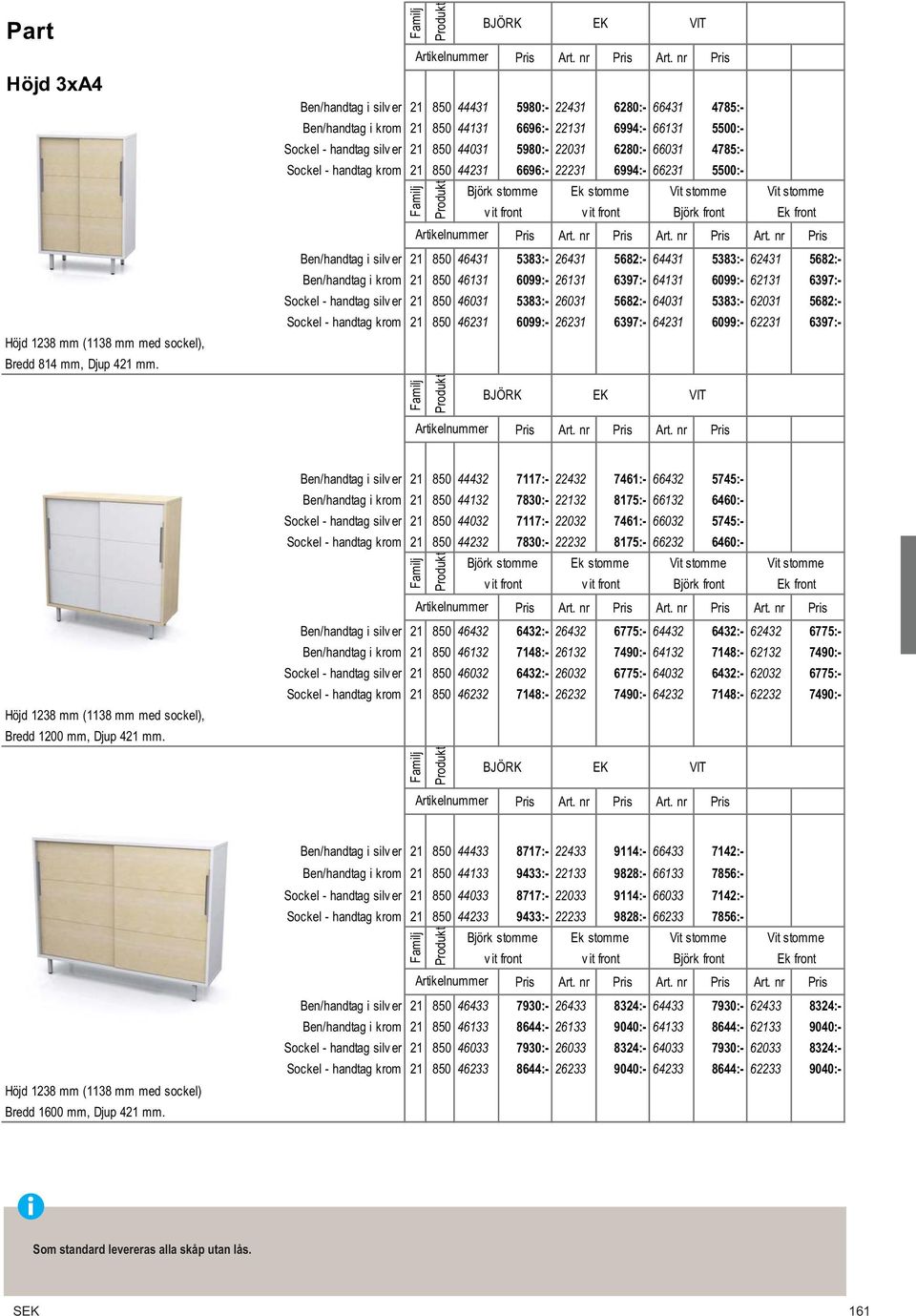 4785:- Sockel - handtag krom 21 850 44231 6696:- 22231 6994:- 66231 5500:- Ben/handtag i silv er 21 850 46431 5383:- 26431 5682:- 64431 5383:- 62431 5682:- Ben/handtag i krom 21 850 46131 6099:-