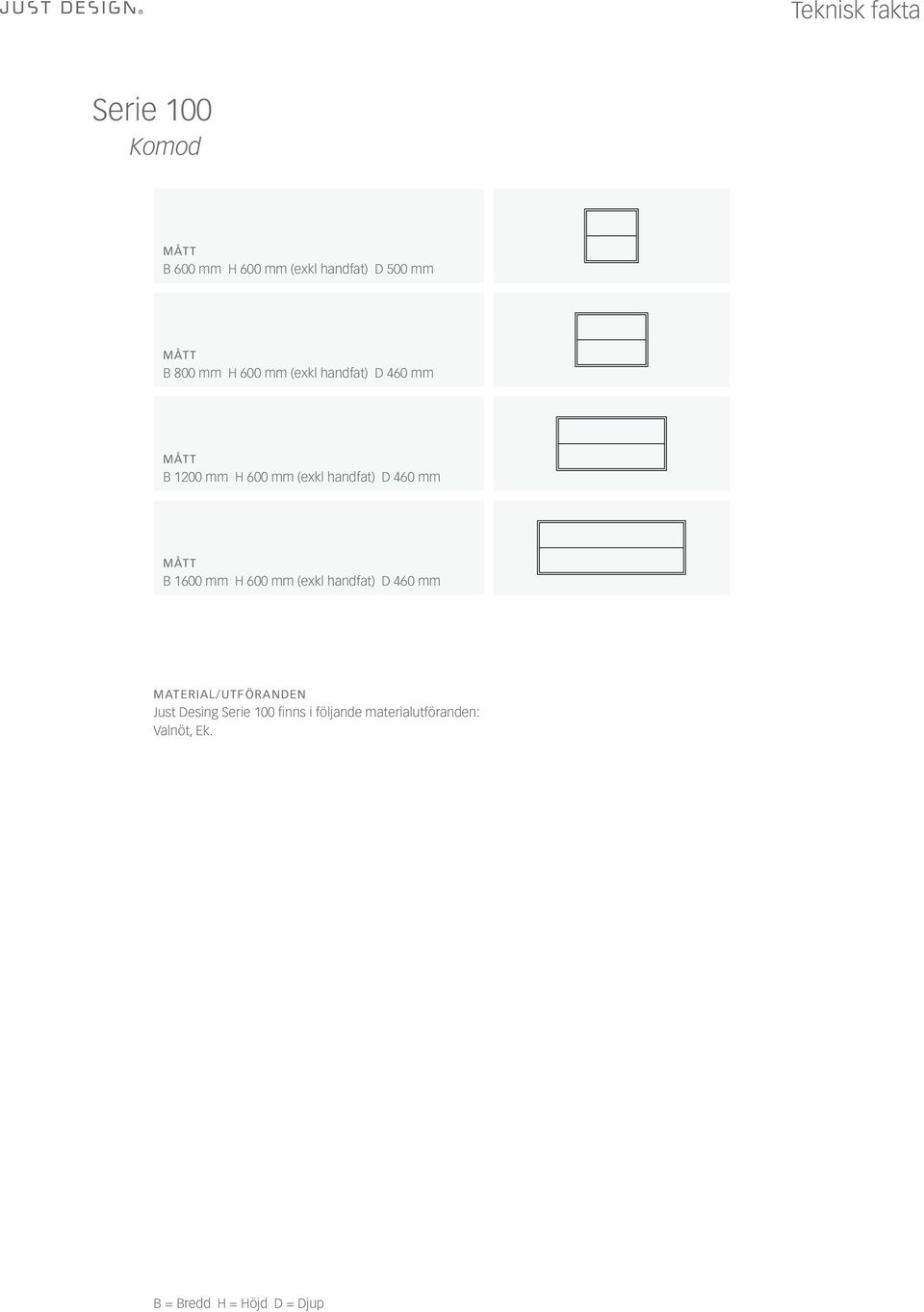 B 1600 mm H 600 mm (exkl handfat) D 460 mm MATERIAL/UTFÖRANDEN Just Desing