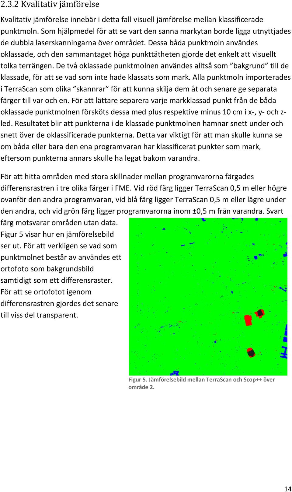 Dessa båda punktmoln användes oklassade, och den sammantaget höga punkttätheten gjorde det enkelt att visuellt tolka terrängen.