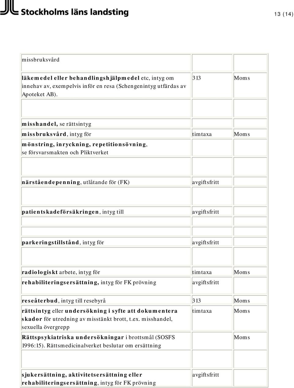 patientskadeförsäkringen, intyg till parkeringstillstånd, intyg för radiologiskt arbete, intyg för timtaxa rehabiliteringsersättning, intyg för FK prövning reseåterbud, intyg till resebyrå 313