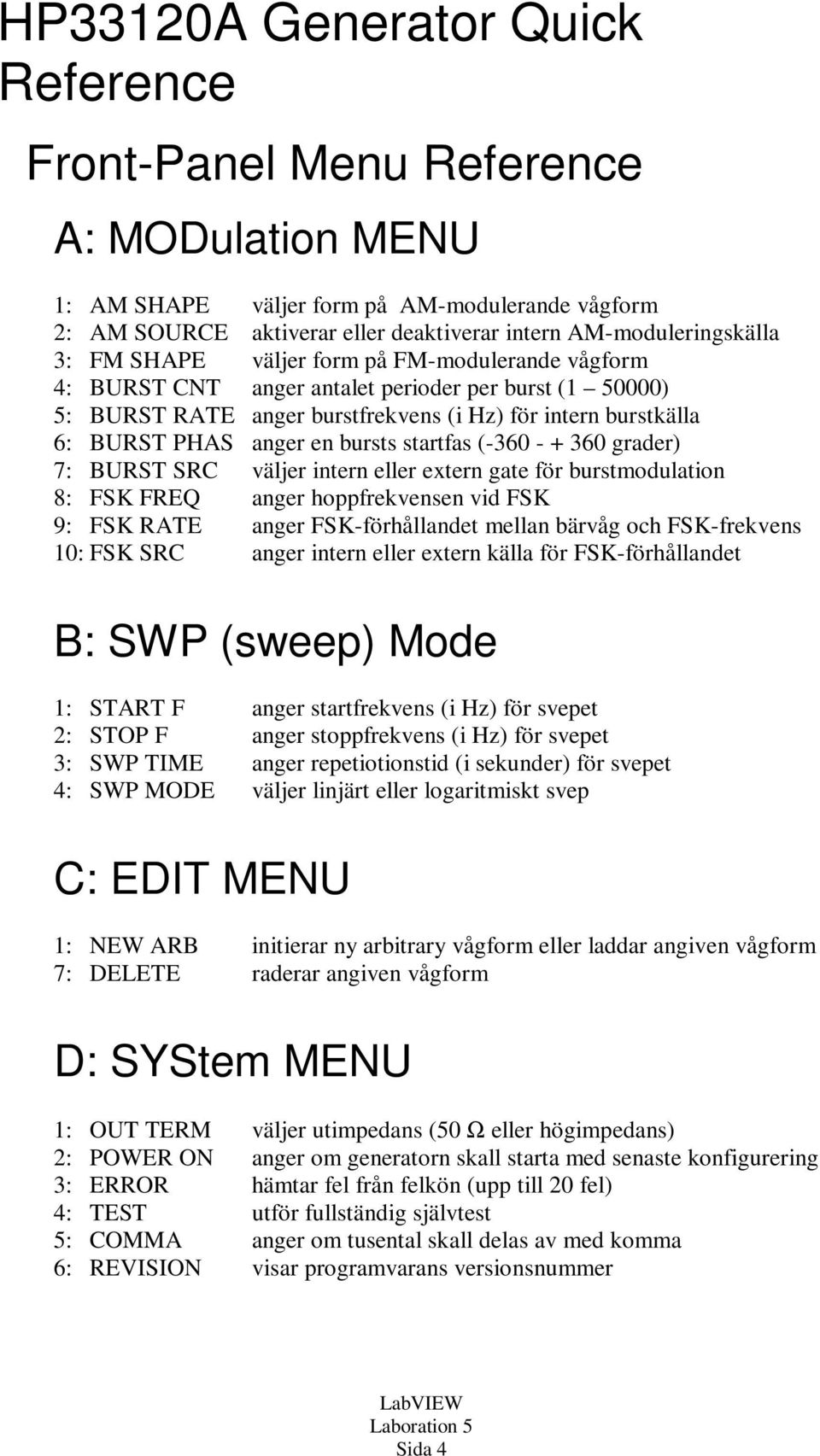 startfas (-360 - + 360 grader) 7: BURST SRC väljer intern eller extern gate för burstmodulation 8: FSK FREQ anger hoppfrekvensen vid FSK 9: FSK RATE anger FSK-förhållandet mellan bärvåg och