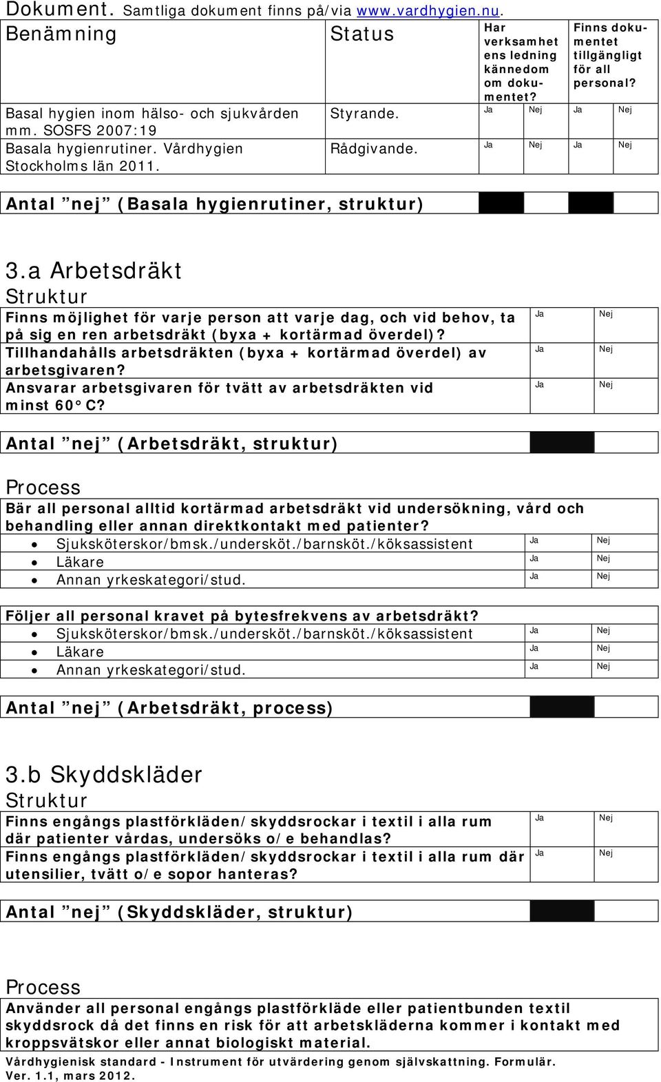 a Arbetsdräkt Struktur Finns möjlighet för varje person att varje dag, och vid behov, ta på sig en ren arbetsdräkt (byxa + kortärmad överdel)?