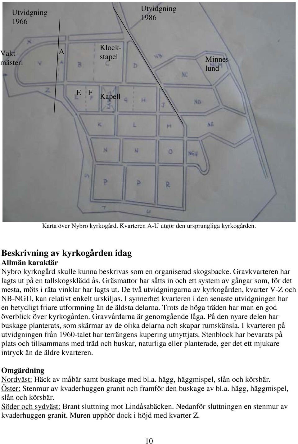 Gräsmattor har såtts in och ett system av gångar som, för det mesta, möts i räta vinklar har lagts ut. De två utvidgningarna av kyrkogården, kvarter V-Z och NB-NGU, kan relativt enkelt urskiljas.