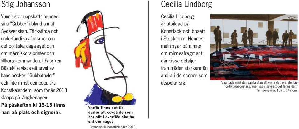 På påskafton kl 13-15 finns han på plats och signerar. Varför finns det tid därför att också de som har allt i överflöd ska ha ont om något Framsida till Konstkalender 2013.
