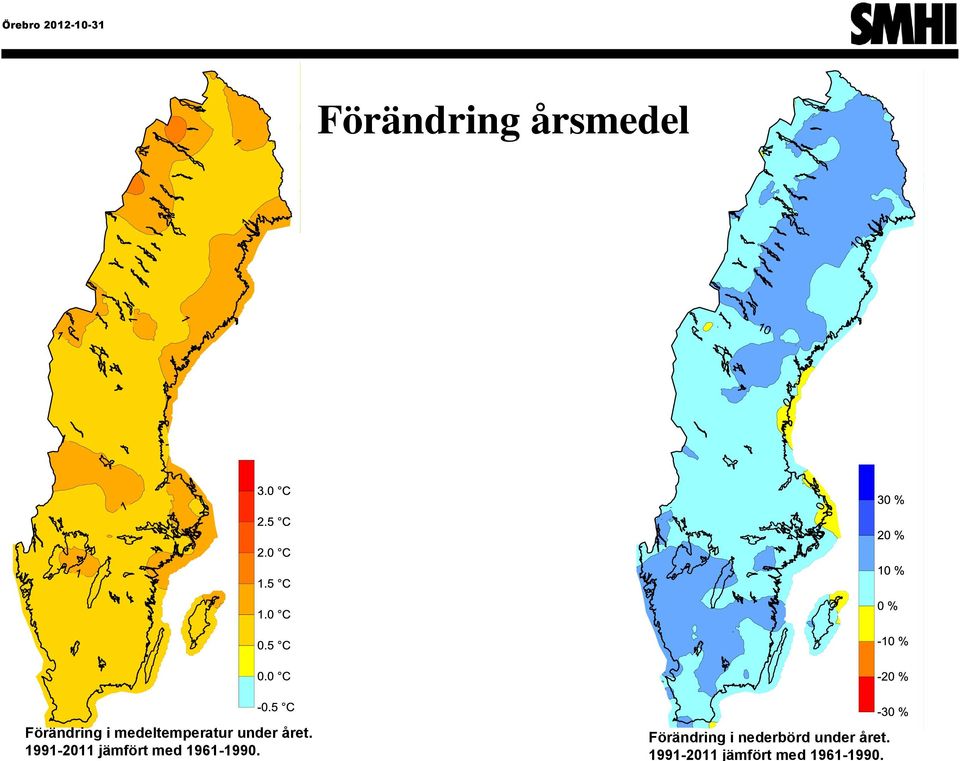 1991-2011 jämfört med 1961-1990.