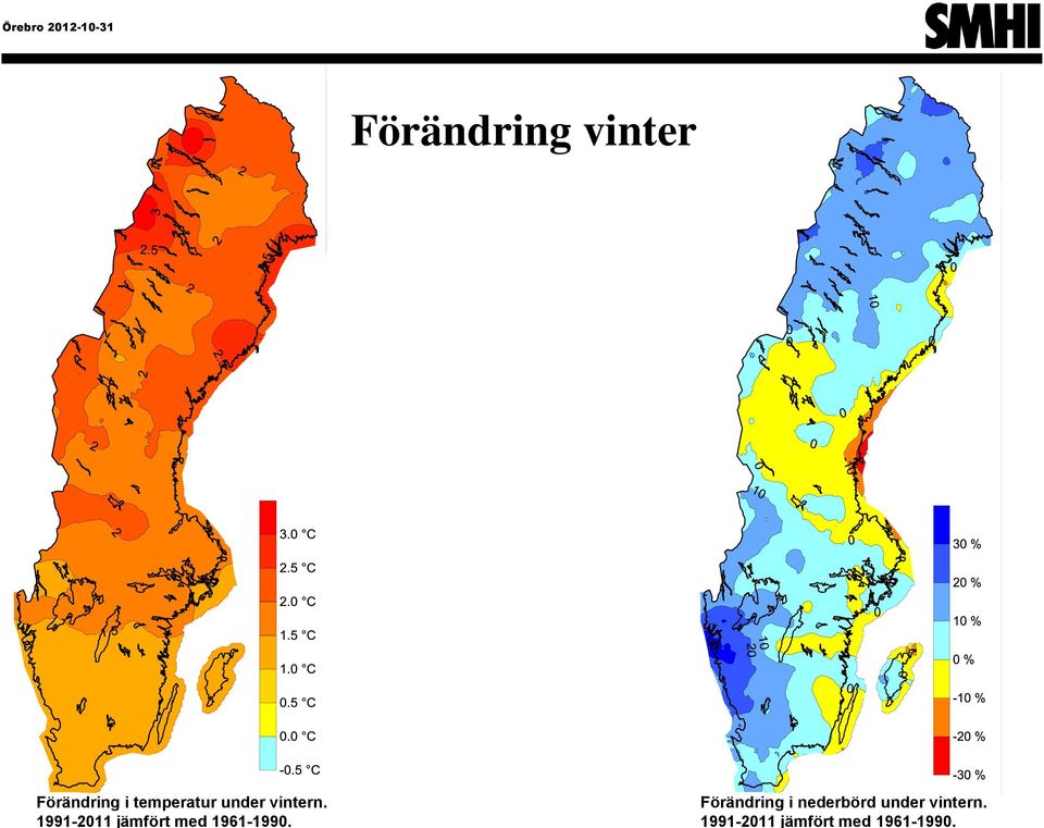 Förändring i nederbörd under vintern.