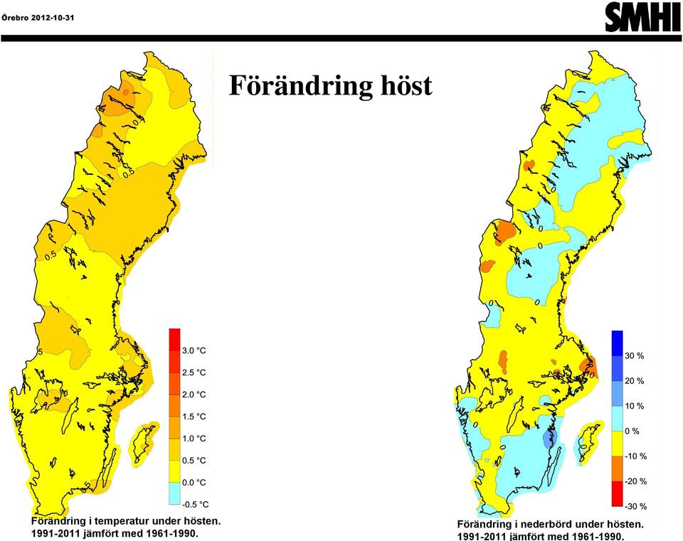 1991-2011 jämfört med 1961-1990.