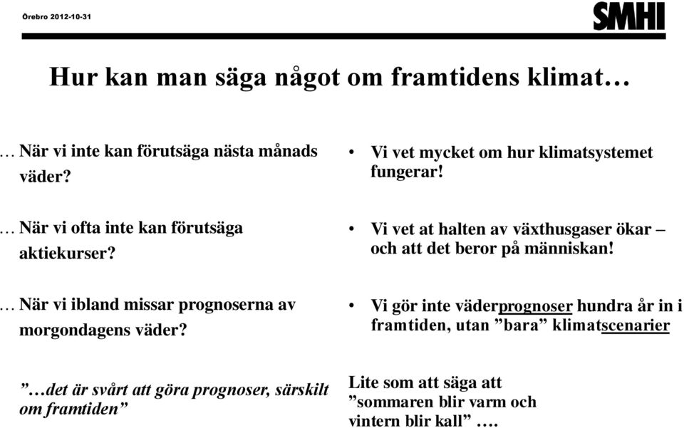 Vi vet at halten av växthusgaser ökar och att det beror på människan! När vi ibland missar prognoserna av morgondagens väder?