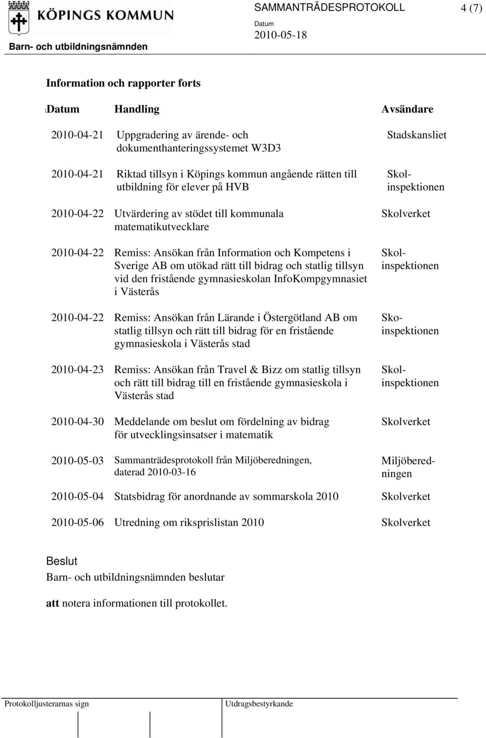 rätt till bidrag och statlig tillsyn vid den fristående gymnasieskolan InfoKompgymnasiet i Västerås 2010-04-22 Remiss: Ansökan från Lärande i Östergötland AB om statlig tillsyn och rätt till bidrag