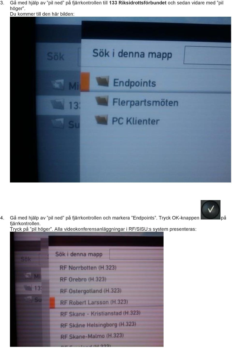 Gå med hjälp av pil ned på fjärrkontrollen och markera Endpoints.