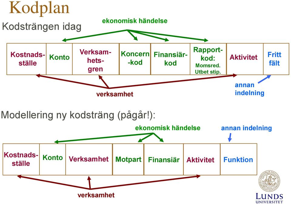 Aktivitet Fritt fält verksamhet Modellering ny kodsträng (pågår!