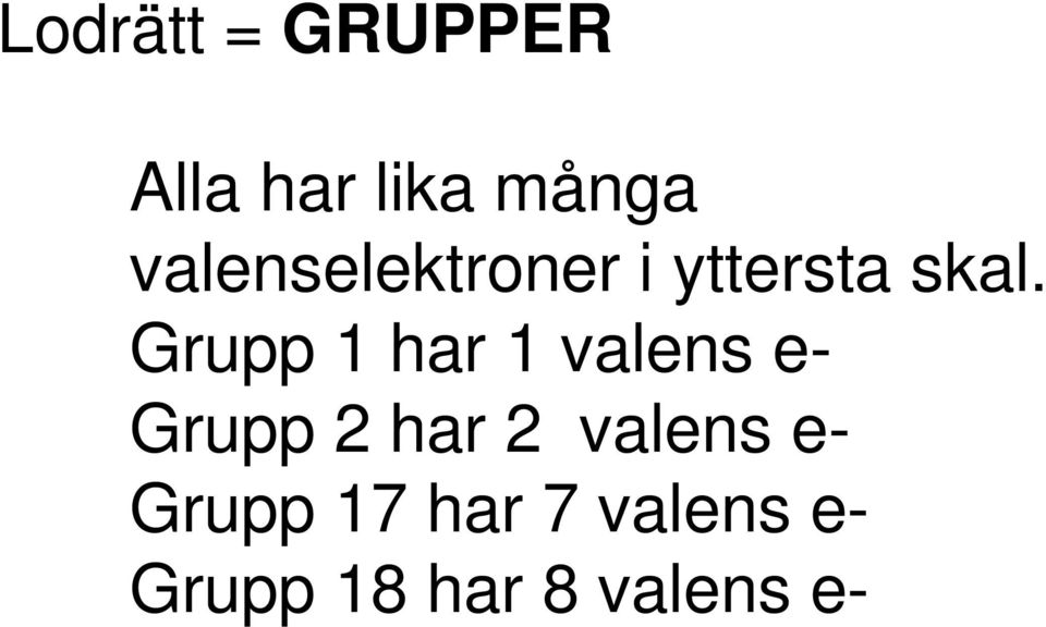 Grupp 1 har 1 valens e- Grupp 2 har 2