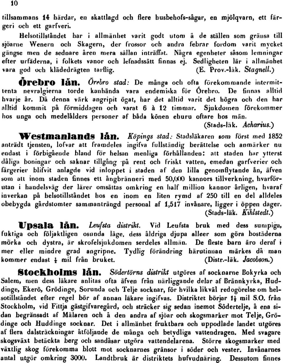 inträffat. Några egenheter såsom lemningar efter urfäderna, i folkets vanor och lefnadssätt finnas ej. Sedligheten lär i allmänhet vara god och klädedrägten tarflig. (E. Prov.-läk. Stagnell.