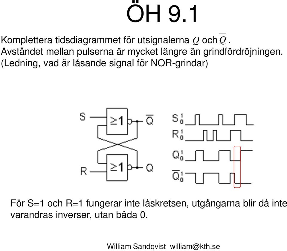 (Ledning, vad är låsande signal för NOR-grindar) För S=1 och R=1