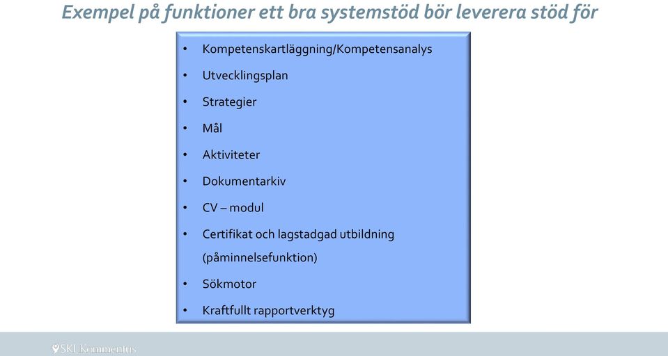 Mål Aktiviteter Dokumentarkiv CV modul Certifikat och lagstadgad