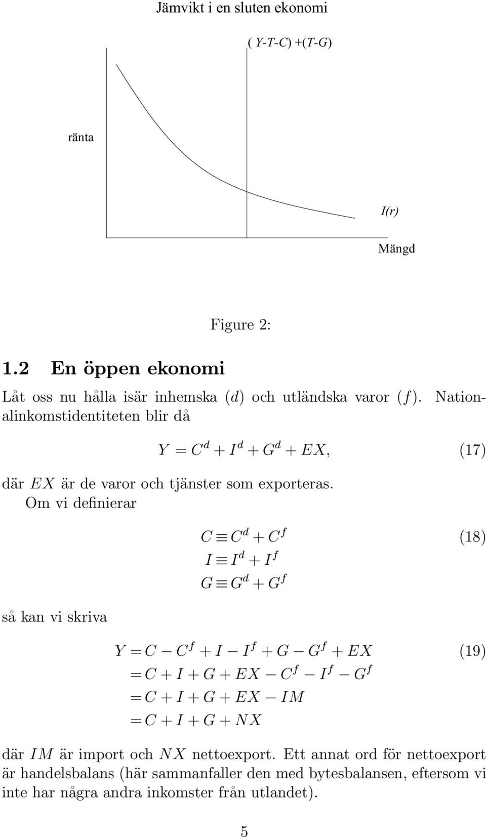 Om vi definierar såkanviskriva C C d + C f (18) I I d + I f G G d + G f Y = C C f + I I f + G G f + EX (19) = C + I + G + EX C f I f G f = C + I + G +