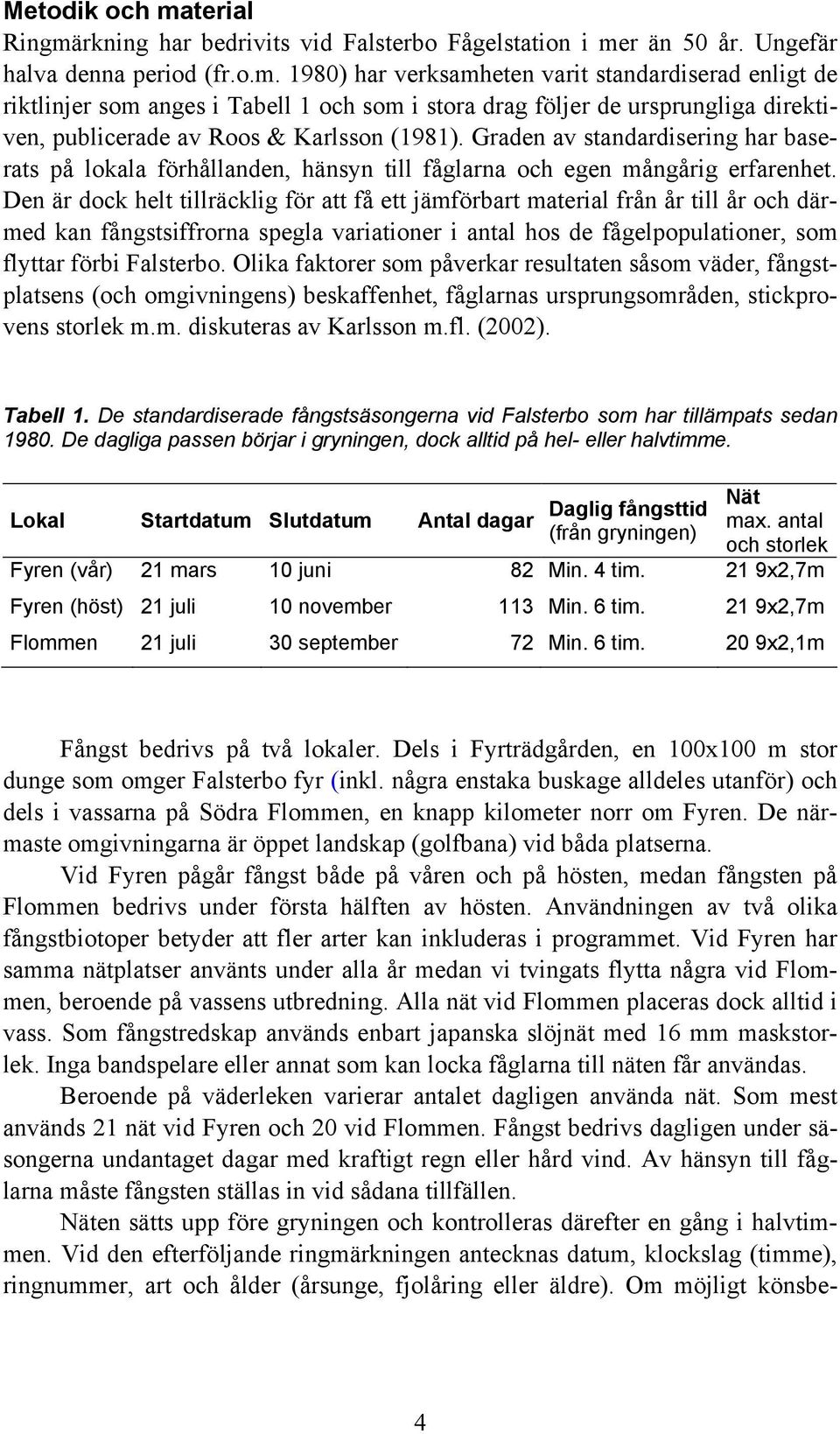 Den är dock helt tillräcklig för att få ett jämförbart material från år till år och därmed kan fångstsiffrorna spegla variationer i antal hos de fågelpopulationer, som flyttar förbi Falsterbo.