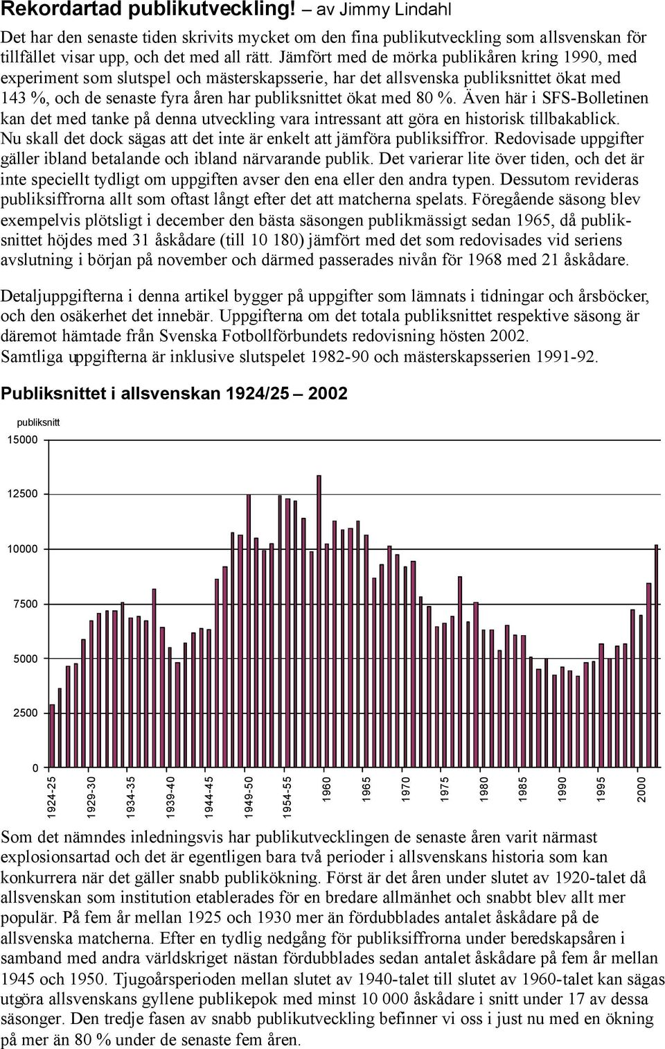 Även här i SFS-Bolletinen kan det med tanke på denna utveckling vara intressant att göra en historisk tillbakablick. Nu skall det dock sägas att det inte är enkelt att jämföra publiksiffror.