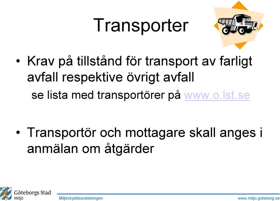 lista med transportörer på www.o.lst.
