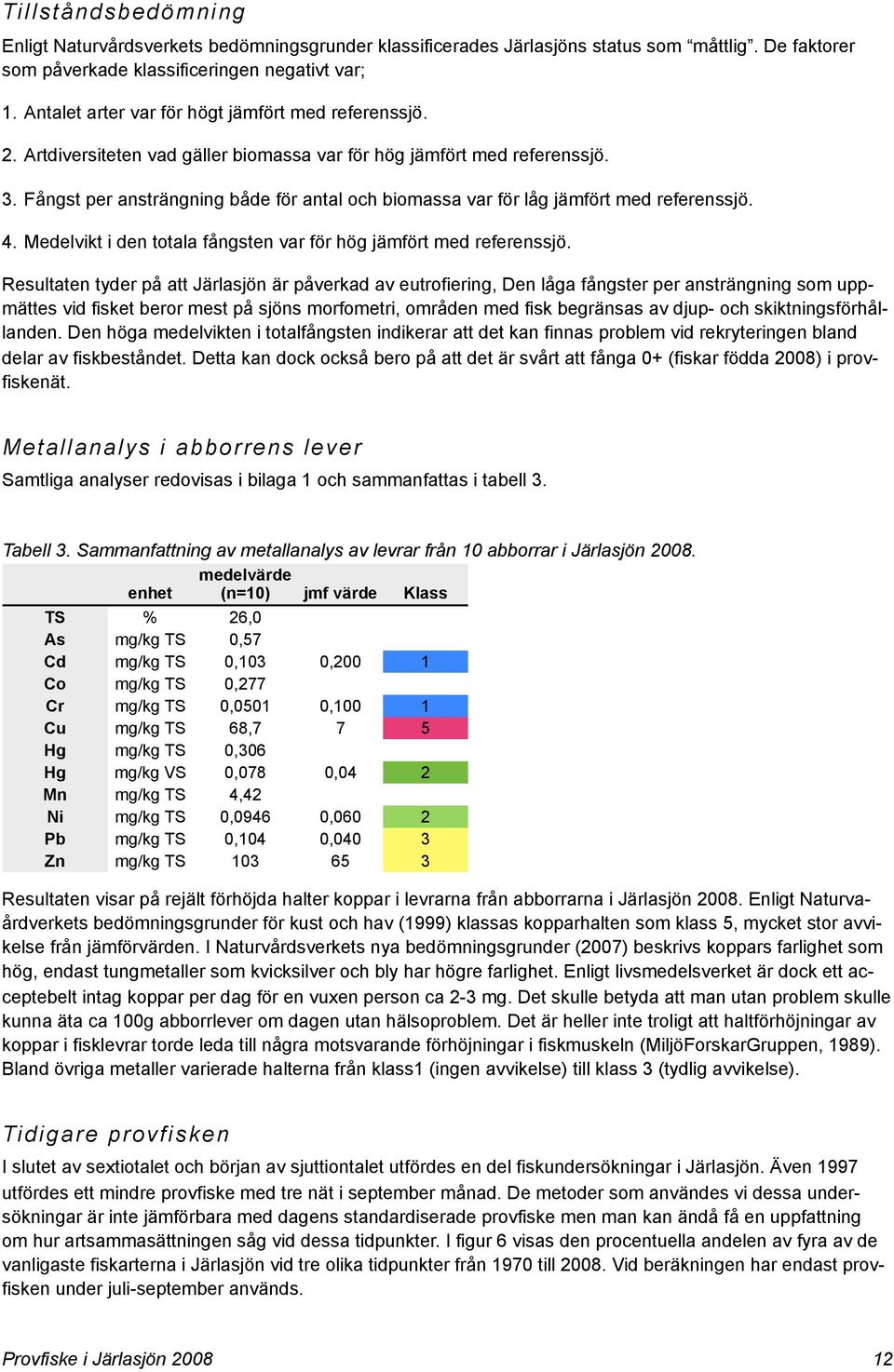 Fångst per ansträngning både för antal och biomassa var för låg jämfört med referenssjö. 4. Medelvikt i den totala fångsten var för hög jämfört med referenssjö.