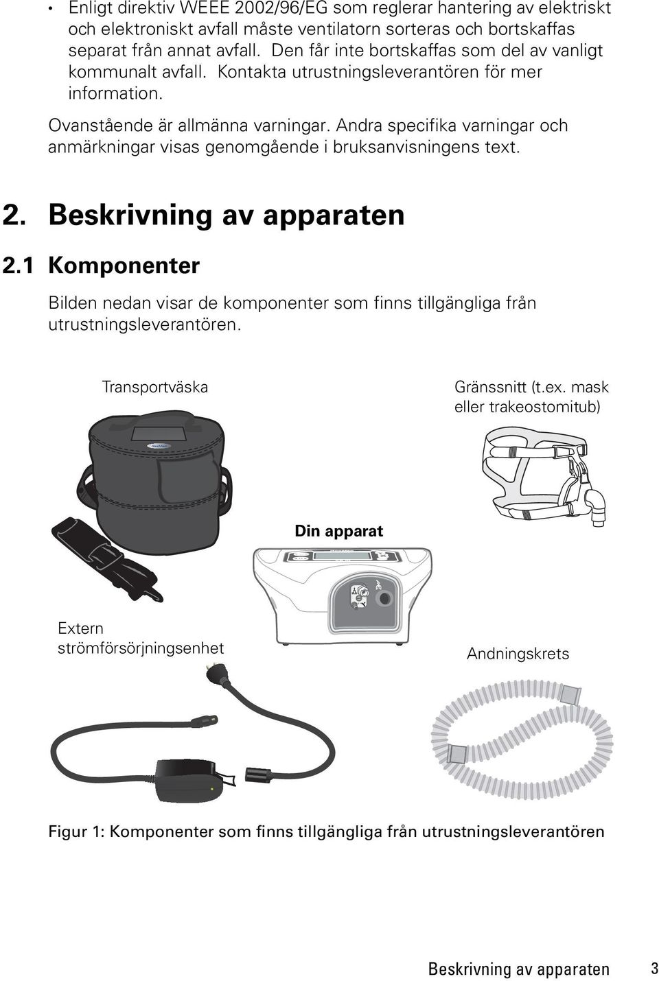 Andra specifika varningar och anmärkningar visas genomgående i bruksanvisningens text. 2. Beskrivning av apparaten 2.