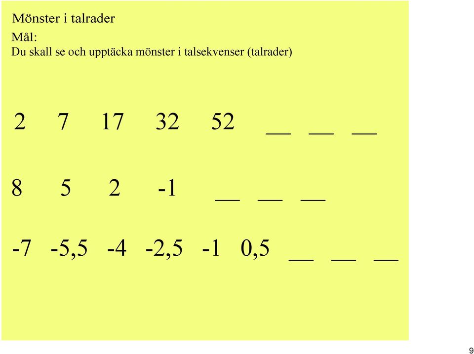 i talsekvenser (talrader) 2 7